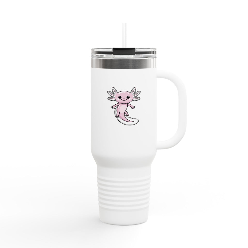 Cute Axolotl Travel Mug, 40oz Insulated Tumbler with Handle and Straw, Smiling Axolotl Cup, Cute Animal Lover Gift