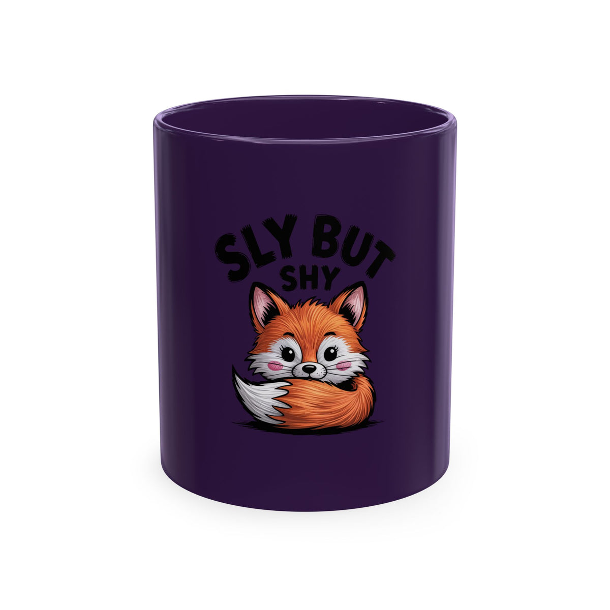 Sly But Shy Fox Mug, Cute Cartoon Fox Coffee Mug, Funny Fox Lover Gift, Shy Fox Peeking Behind Tail Ceramic Mug