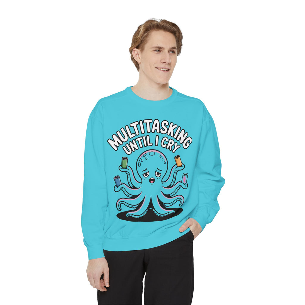 Multitasking Octopus Sweatshirt, Funny Stressed Octopus Crewneck, Embroidery-Patch Style Sweatshirt, Busy Mom Gift, Work Humor Pullover