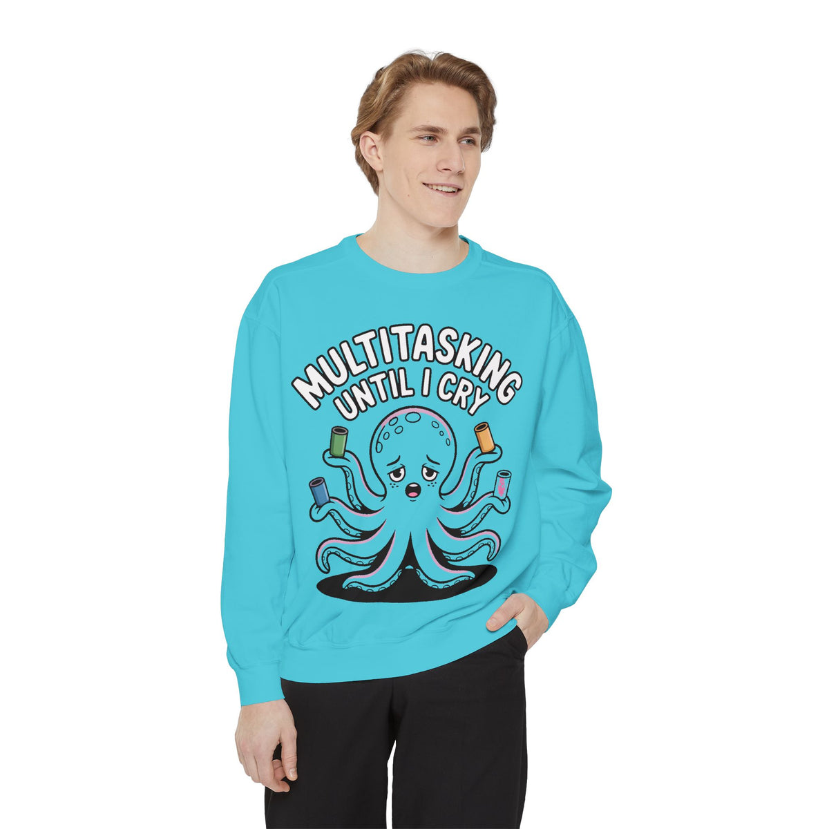 Multitasking Octopus Sweatshirt, Funny Stressed Octopus Crewneck, Embroidery-Patch Style Sweatshirt, Busy Mom Gift, Work Humor Pullover