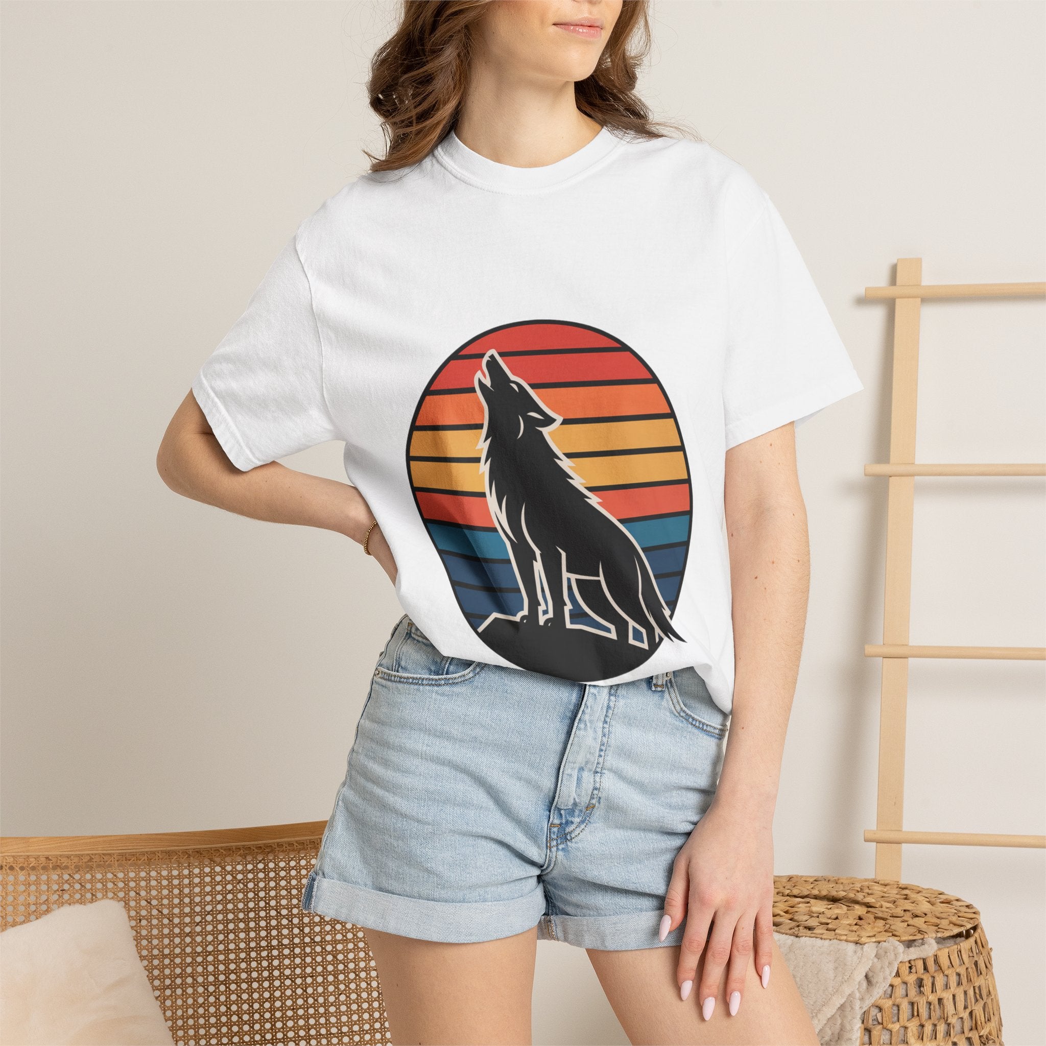 Retro Sunset Wolf Badge T-Shirt