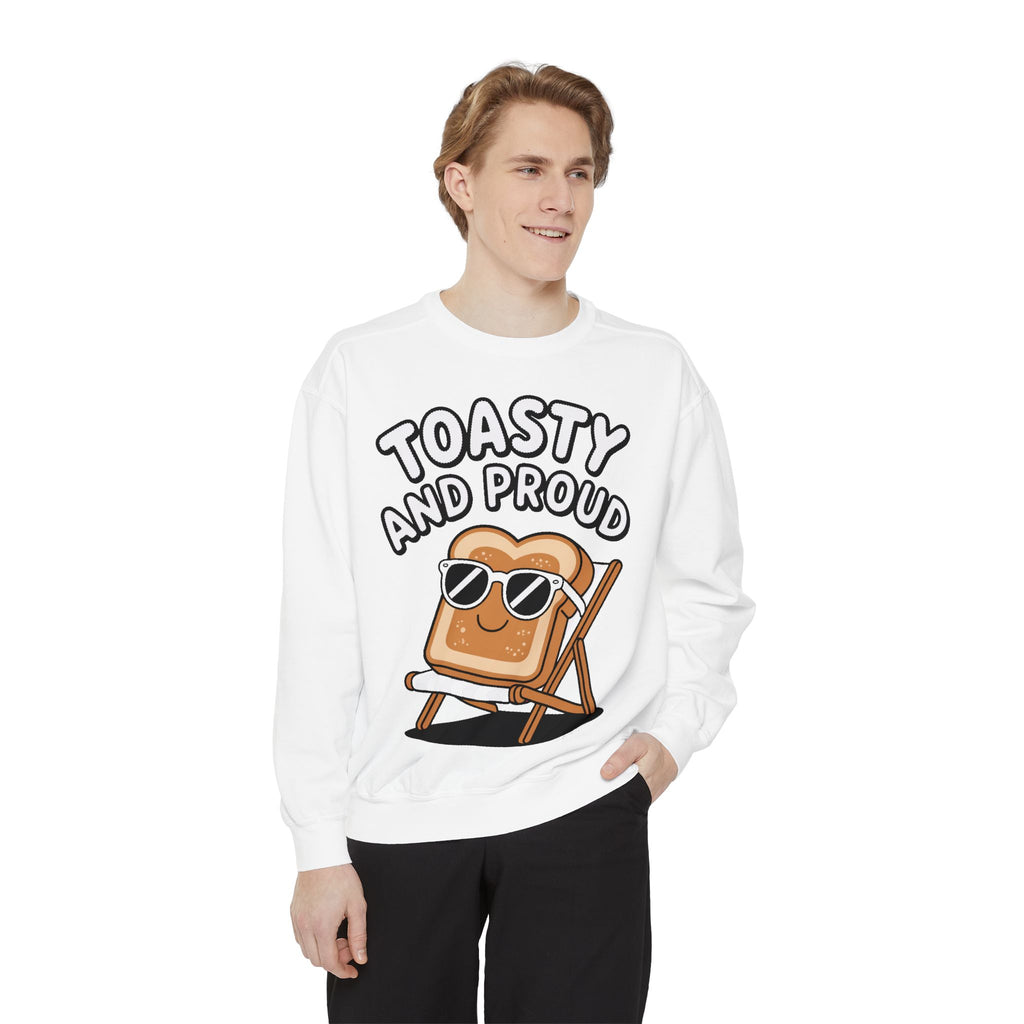 Toasty And Proud Sweatshirt, Funny Toast Bread Crewneck, Cute Beach Chair Toast Embroidered Sweatshirt, Funny Food Lover Gift