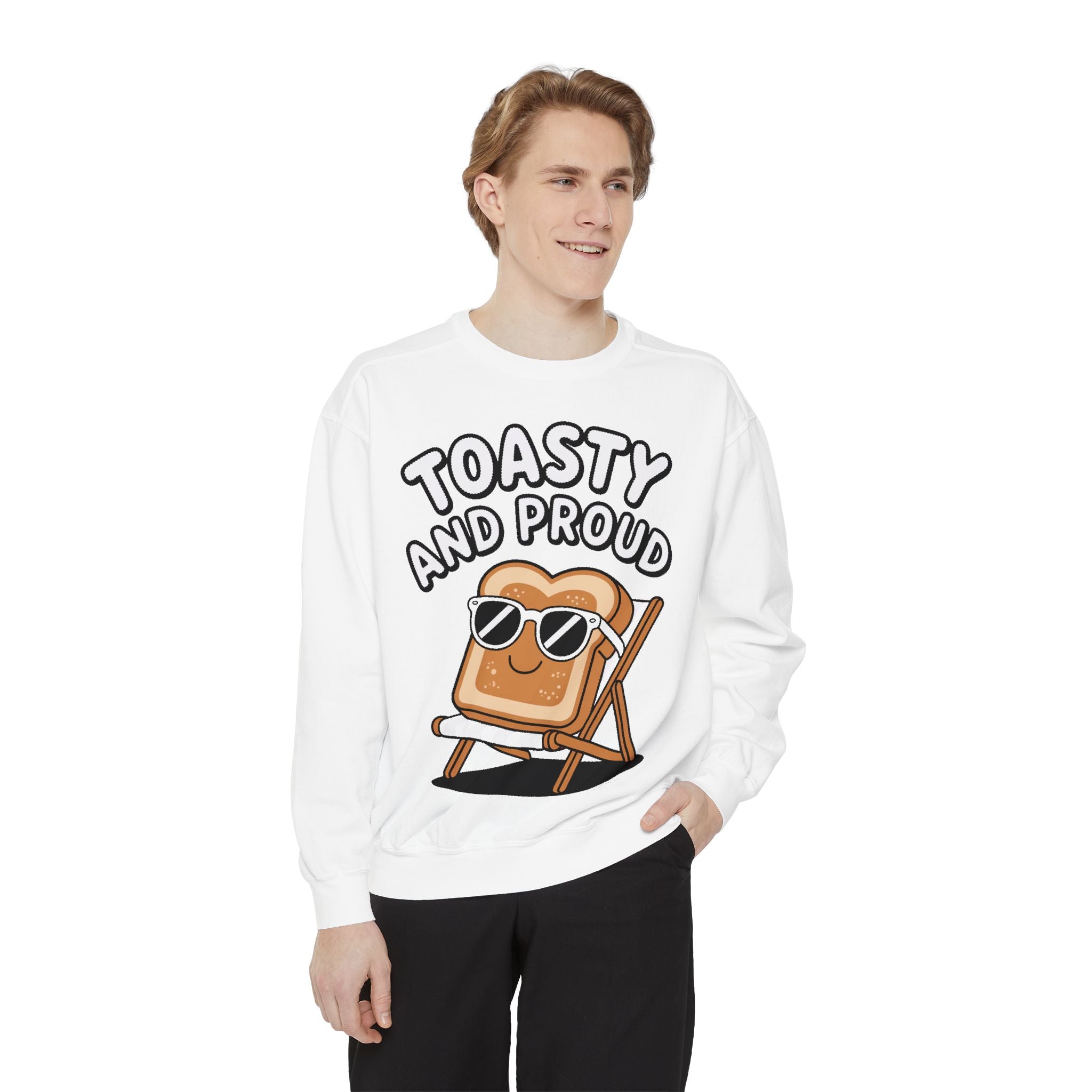 Toasty And Proud Sweatshirt, Funny Toast Bread Crewneck, Cute Beach Chair Toast Embroidered Sweatshirt, Funny Food Lover Gift