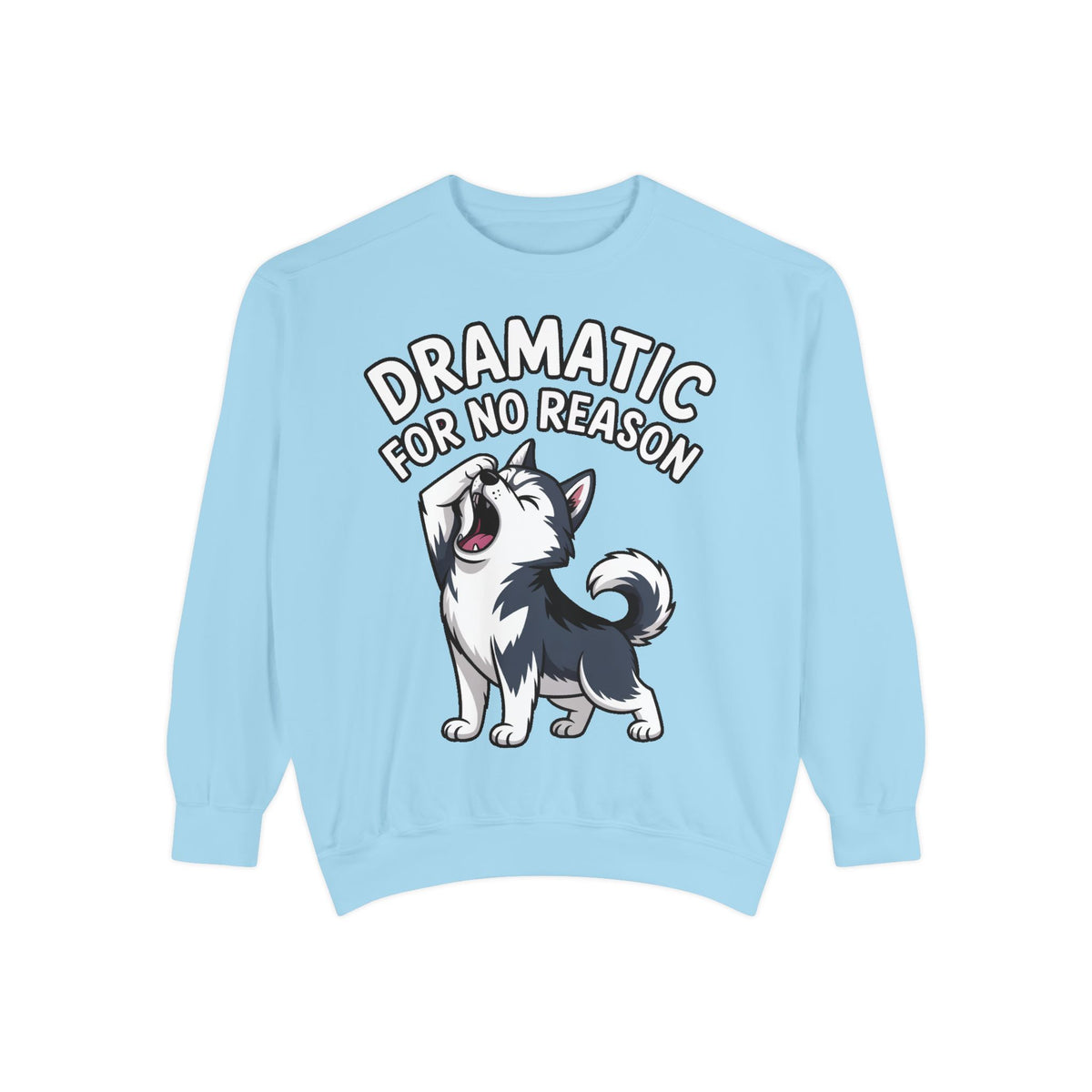 Dramatic Husky Sweatshirt, Funny Dog Lover Crewneck, Cute Cartoon Husky Embroidered Patch Style Sweatshirt, Gift for Husky Mom