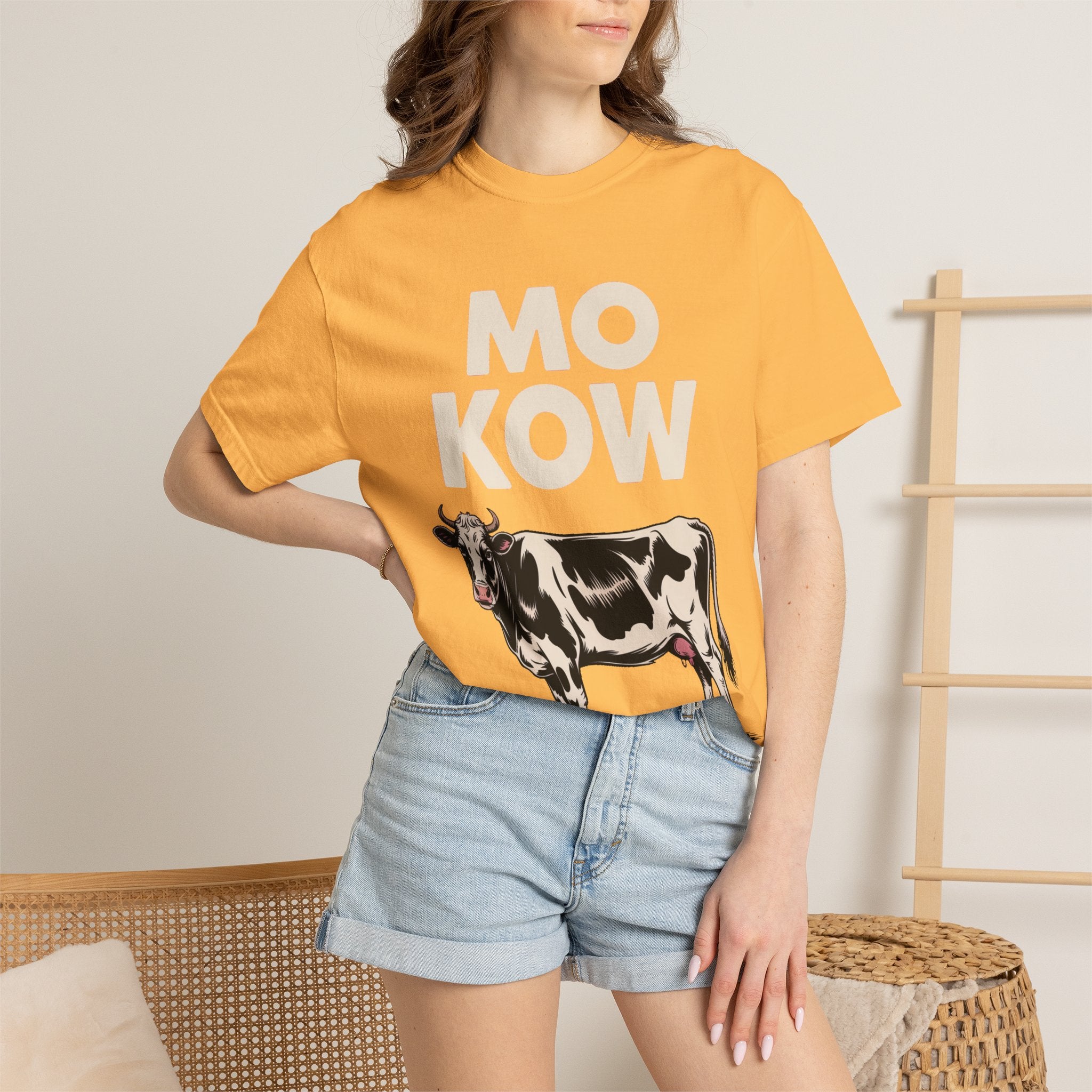 Mo Kow Funny Cow Shirt, Absurd Meme T-Shirt, Deadpan Farm Animal Tee, Weird Cow Lover Gift, Funny Misspelled Label Shirt