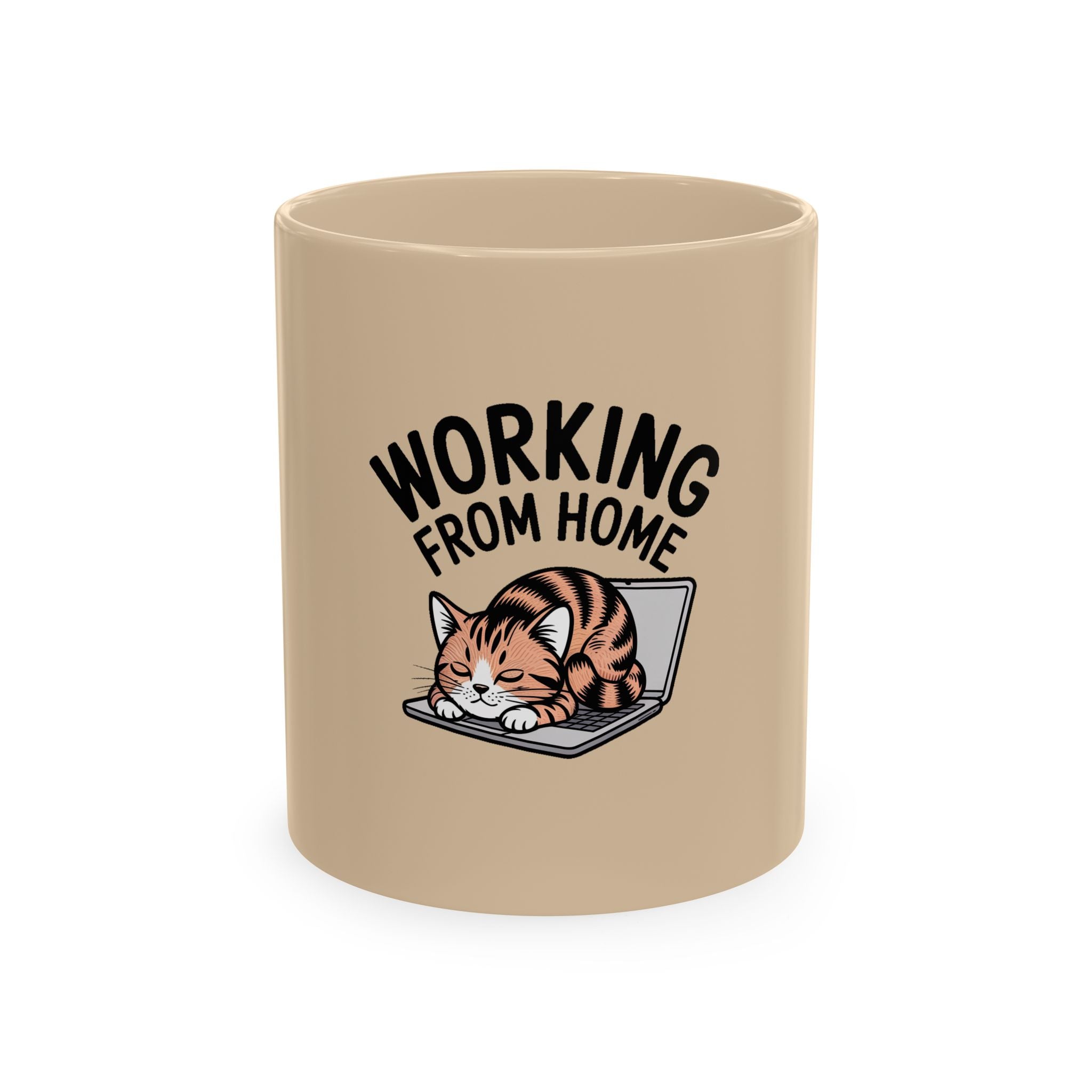 Working From Home Cat Mug, Funny Remote Work Coffee Mug, Cute Cat Lover Gift, Lazy Cat Laptop Mug for Coworker or WFH Gift