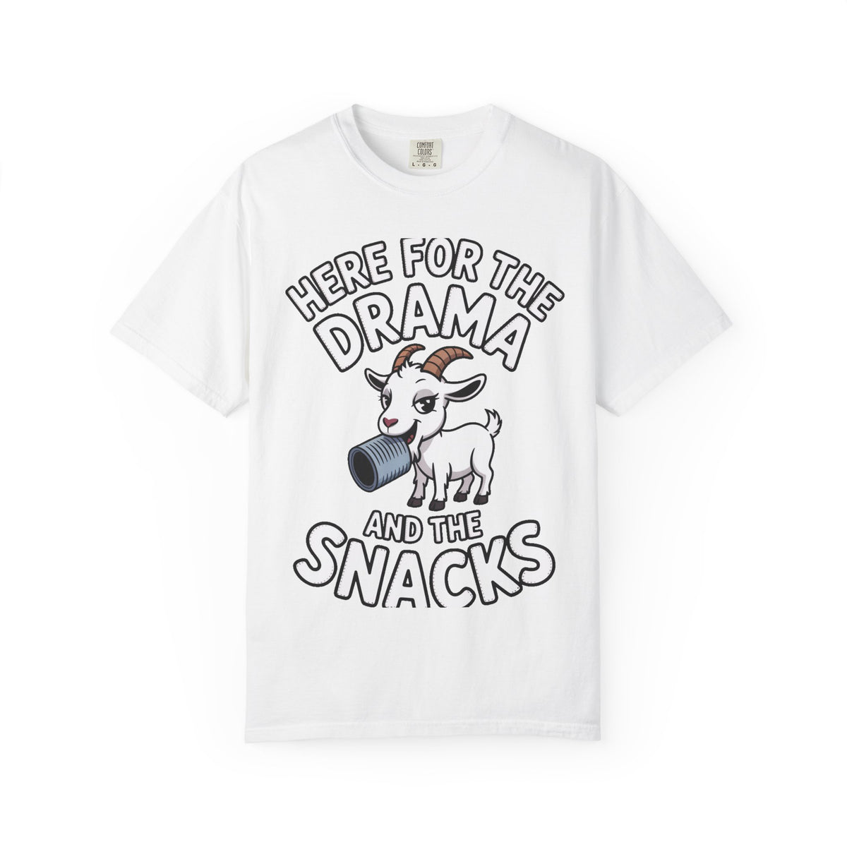Funny Goat Shirt, Here For The Drama And The Snacks T-Shirt, Cute Goat Lover Gift, Sarcastic Farm Animal Tee
