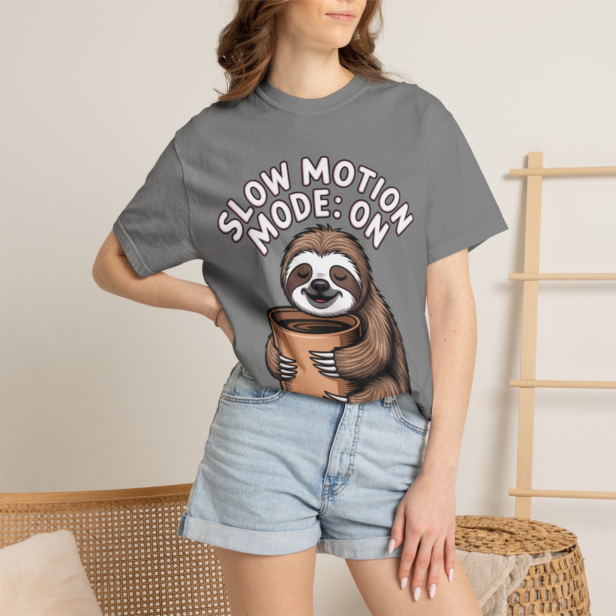 Slow Motion Sloth Shirt, Funny Coffee Lover T-Shirt, Cute Sloth Hugging Coffee Cup Tee, Sleepy Sloth Gift for Coffee Addict