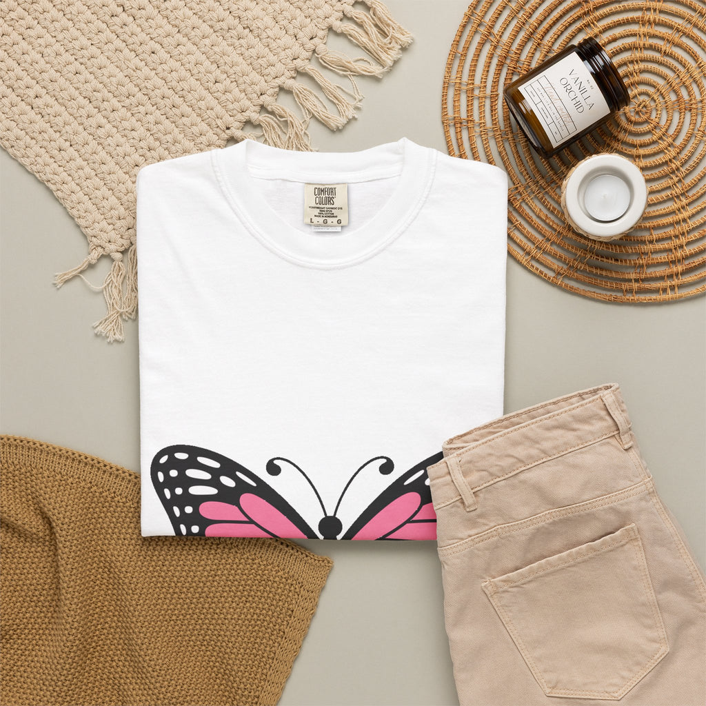 Butterfly T-Shirt, Cute Detailed Butterfly Graphic Tee, Nature Lover Gift, Embroidery-Style Butterfly Shirt, Garment-Dyed Unisex Tee