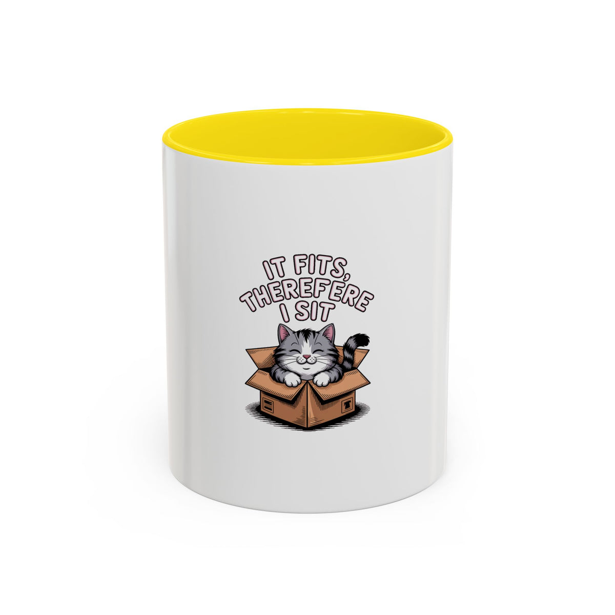 It Fits Therefore I Sit Cat Mug, Funny Cat In Box Coffee Mug, Cute Chubby Cat Lover Gift, Cat Mom Cat Dad Ceramic Mug