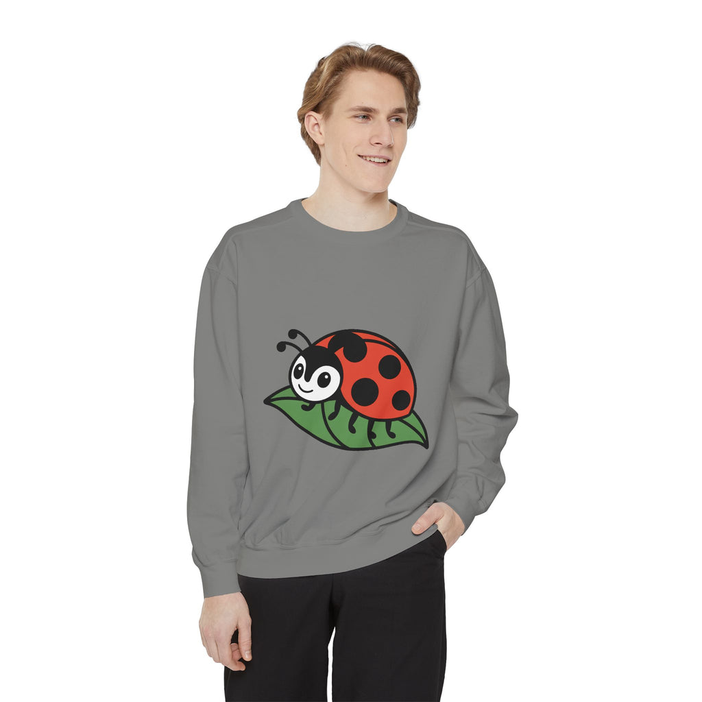 Ladybug Sweatshirt, Cute Embroidered Ladybug On Leaf Crewneck, Garden Lover Gift, Nature Sweatshirt