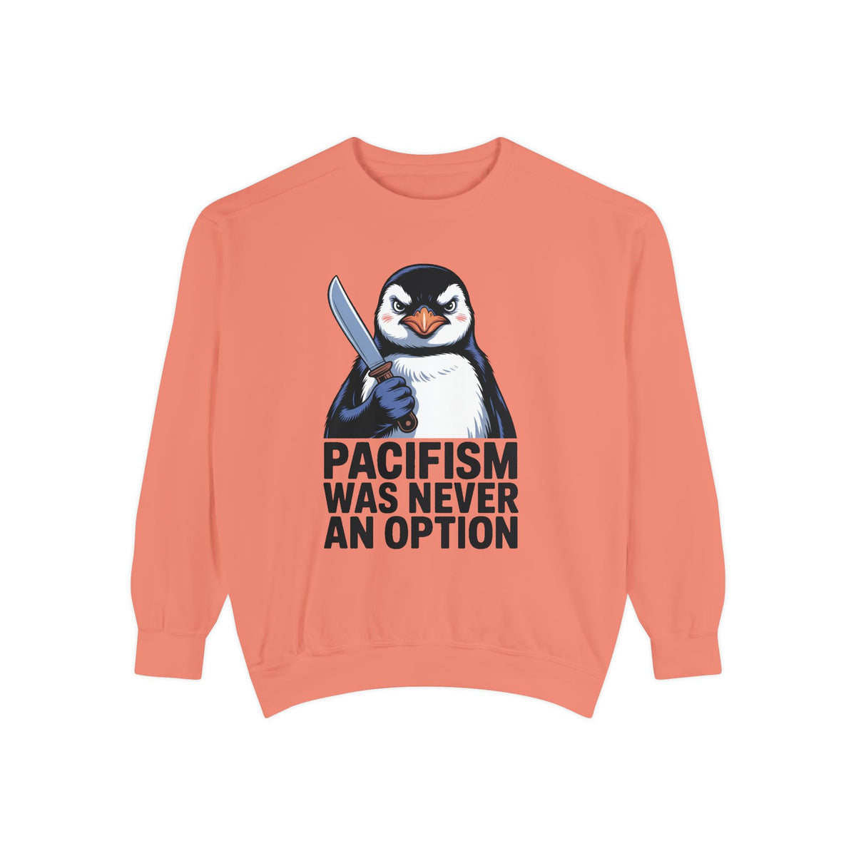 Pacifism Was Never An Option Penguin Sweatshirt, Funny Butter Knife Penguin Crewneck, Vintage Poster Style Graphic Sweatshirt Gift
