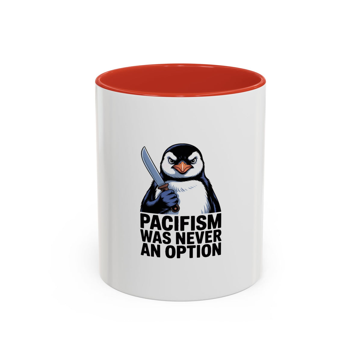 Funny Penguin Mug, Pacifism Was Never An Option, Sarcastic Bird Lover Gift, Vintage Poster Style Coffee Mug, Funny Office Cup
