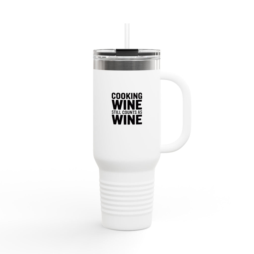 Cooking Wine Still Counts Tumbler, Funny Wine Lover 40oz Travel Mug, Sarcastic Kitchen Gift, Wine Mom Insulated Cup With Handle