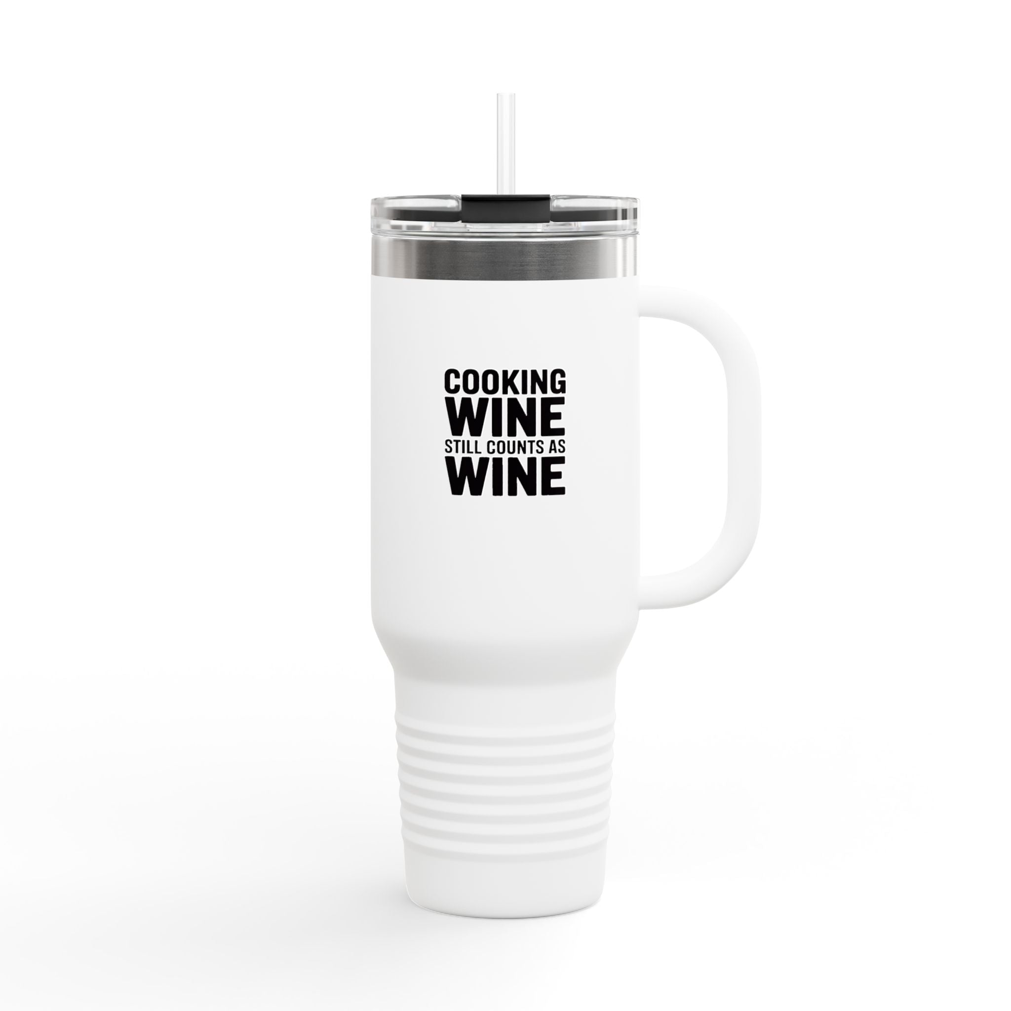 Cooking Wine Still Counts Tumbler, Funny Wine Lover 40oz Travel Mug, Sarcastic Kitchen Gift, Wine Mom Insulated Cup With Handle