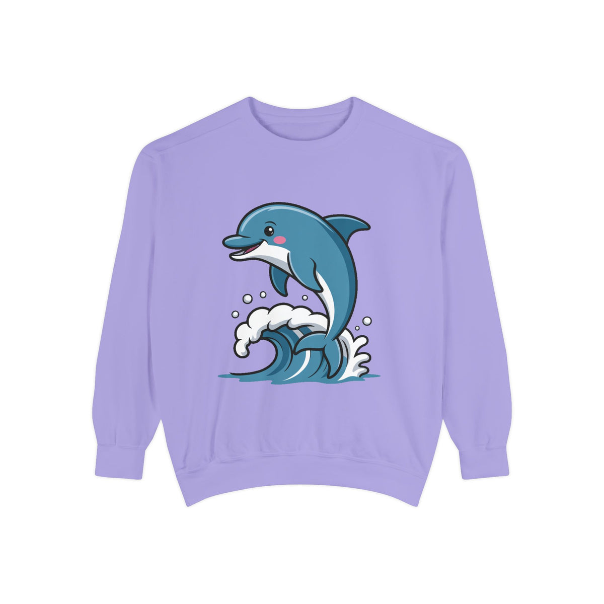 Cute Dolphin Sweatshirt, Embroidered Wave Crewneck, Ocean Lover Gift, Garment Dyed Beach Sweatshirt for Women Men