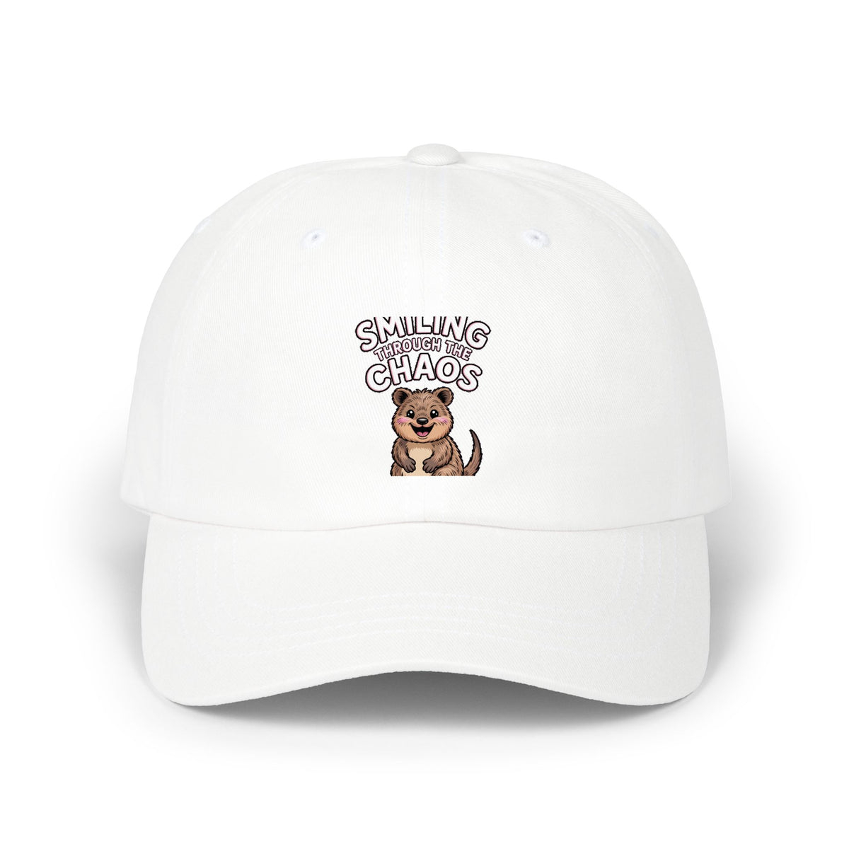Smiling Through The Chaos Quokka Dad Hat, Funny Quokka Embroidered Cap, Cute Animal Lover Gift, Unstructured Baseball Cap