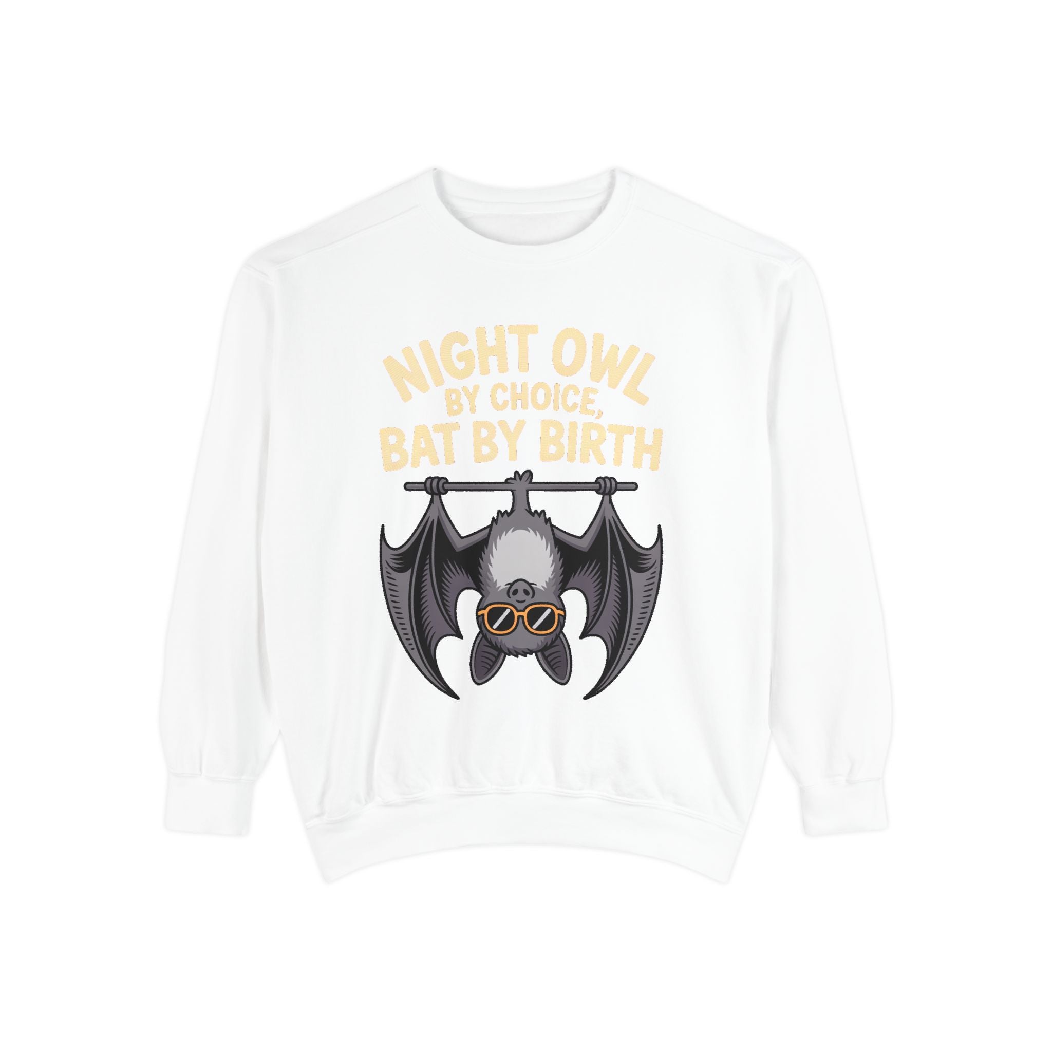 Night Owl By Choice Bat Sweatshirt, Funny Bat Lover Crewneck, Cute Halloween Sweatshirt, Embroidered Patch Style Bat Shirt Gift