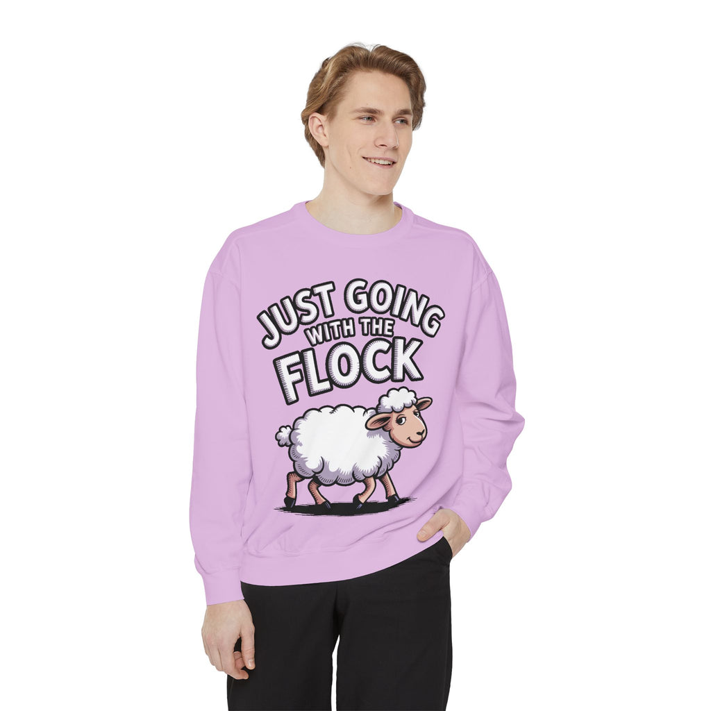 Funny Sheep Sweatshirt, Going With The Flock Crewneck, Cute Cartoon Sheep Embroidered Sweatshirt, Sarcastic Gift for Introvert