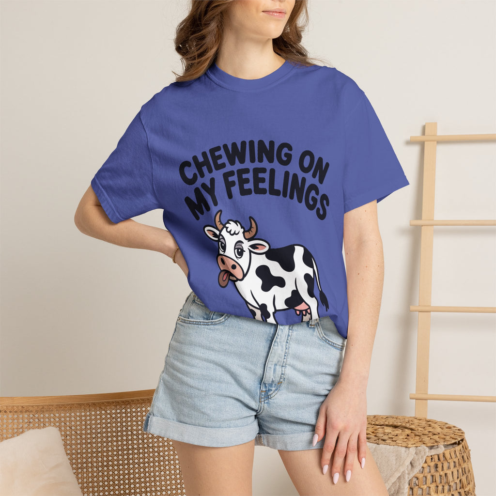 Chewing On My Feelings Cow Shirt, Funny Cow T-Shirt, Cute Cartoon Cow Tee, Sarcastic Farm Animal Gift, Mental Health Humor Shirt
