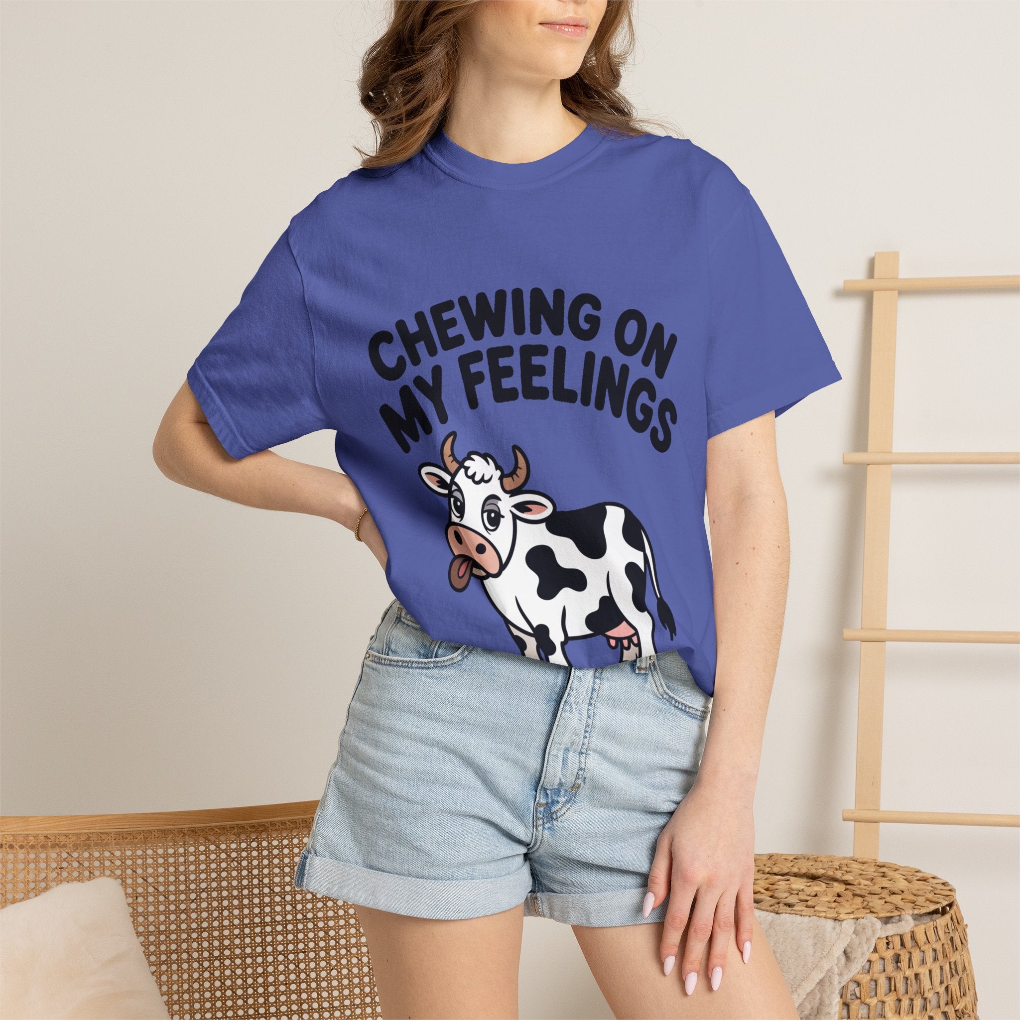 Chewing On My Feelings Cow Shirt, Funny Cow T-Shirt, Cute Cartoon Cow Tee, Sarcastic Farm Animal Gift, Mental Health Humor Shirt