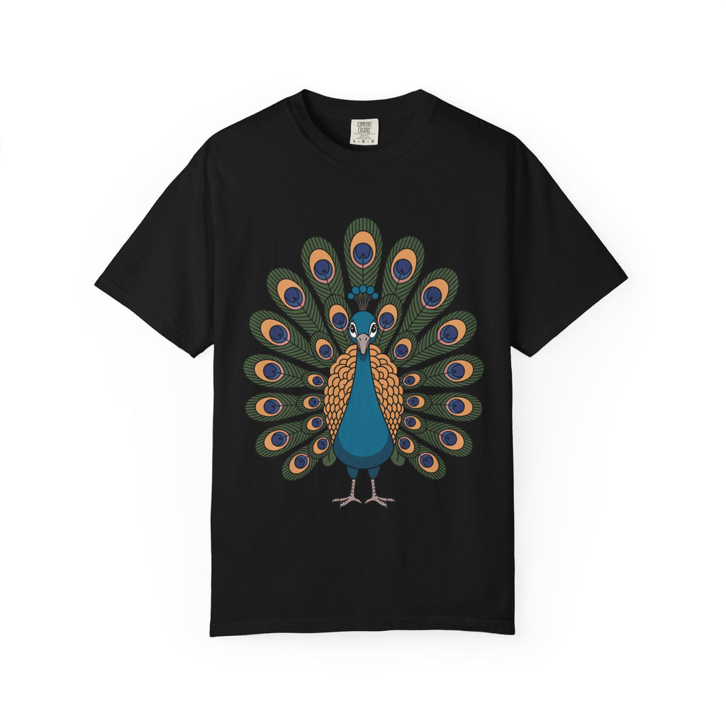 Cute Peacock T-Shirt, Fanned Feathers Bird Lover Gift Tee, Cartoon Peacock Graphic Shirt for Nature Lovers