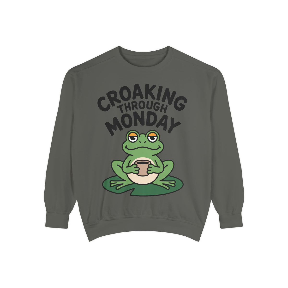 Croaking Through Monday Sweatshirt, Funny Tired Frog Crewneck, Cute Coffee Frog Sweatshirt, Frog Lover Gift