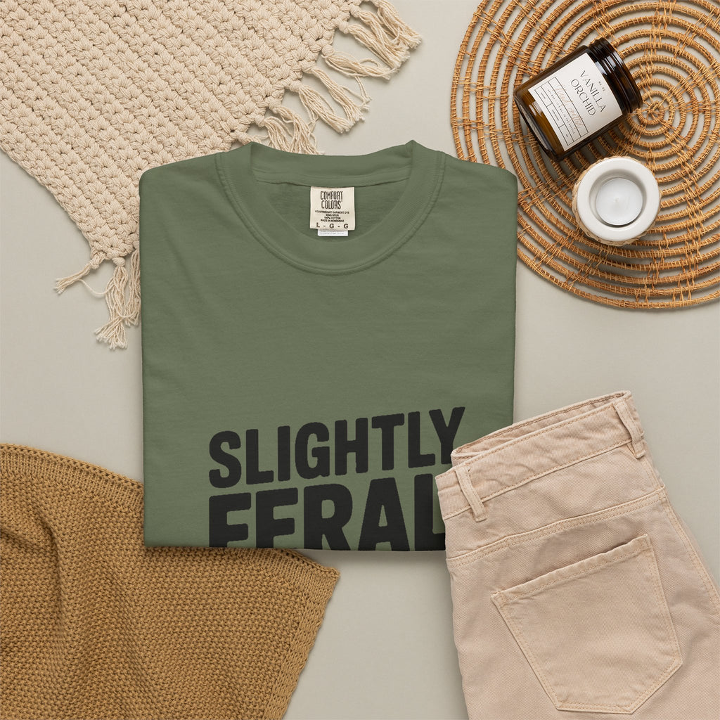 Slightly Feral Mostly Fine Shirt, Funny Sarcastic T-Shirt, Bold Minimalist Text Tee, Funny Gift for Friend