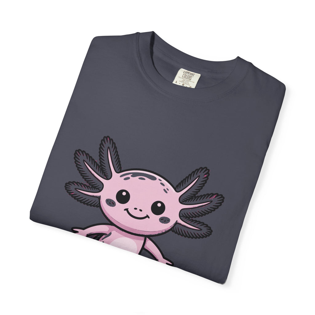 Cute Axolotl Shirt, Smiling Axolotl T-Shirt, Kawaii Axolotl Lover Gift, Garment Dyed Unisex Tee