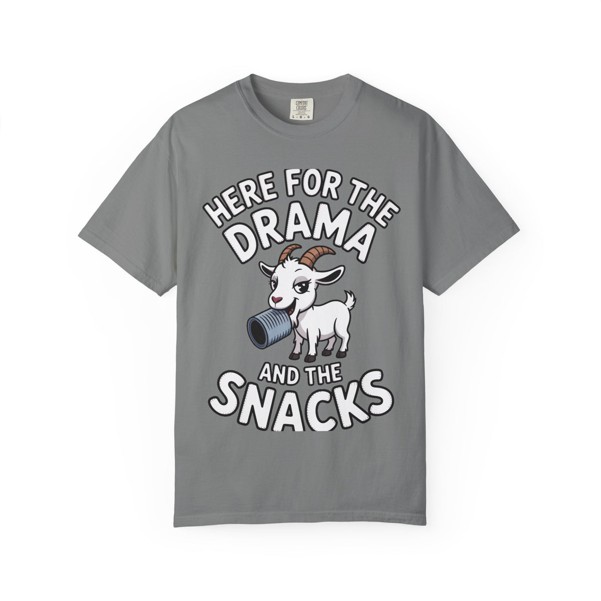Funny Goat Shirt, Here For The Drama And The Snacks T-Shirt, Cute Goat Lover Gift, Sarcastic Farm Animal Tee