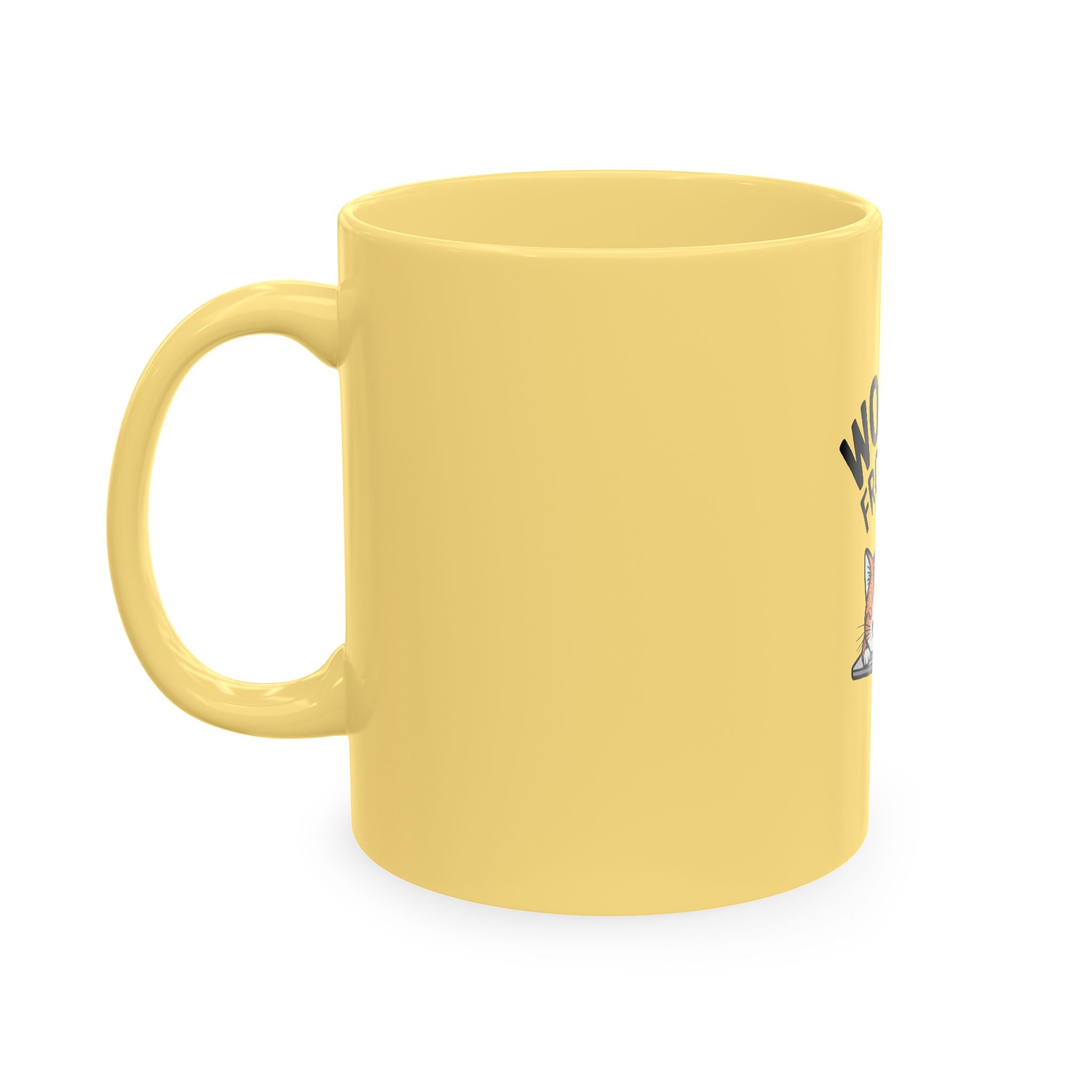 Working From Home Cat Mug, Funny Remote Work Coffee Mug, Cute Cat Lover Gift, Lazy Cat Laptop Mug for Coworker or WFH Gift