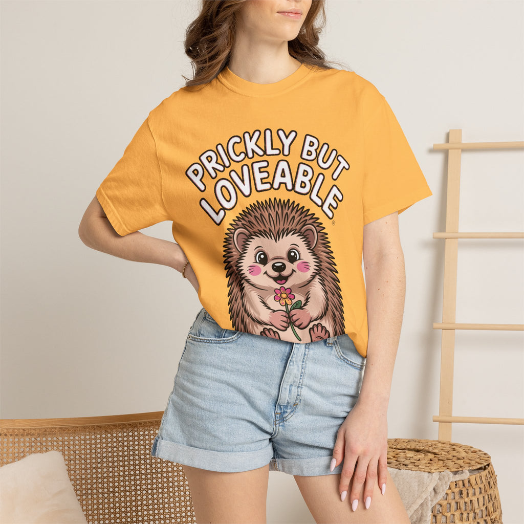 Prickly But Loveable Hedgehog Shirt, Cute Cartoon Hedgehog T-Shirt, Funny Animal Lover Gift, Flower Hedgehog Tee