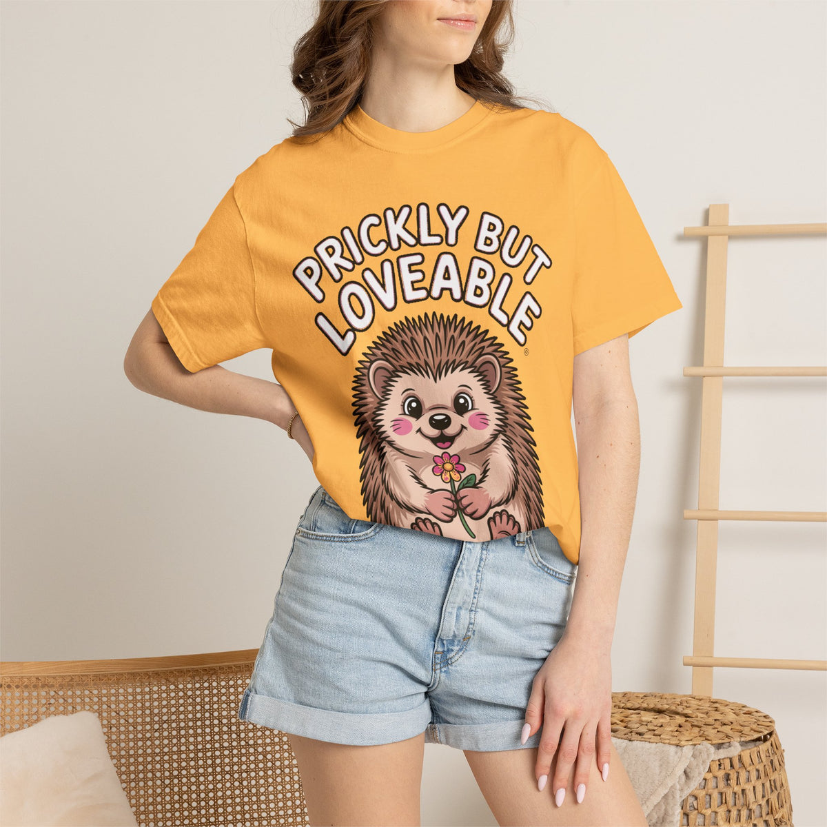Prickly But Loveable Hedgehog Shirt, Cute Cartoon Hedgehog T-Shirt, Funny Animal Lover Gift, Flower Hedgehog Tee