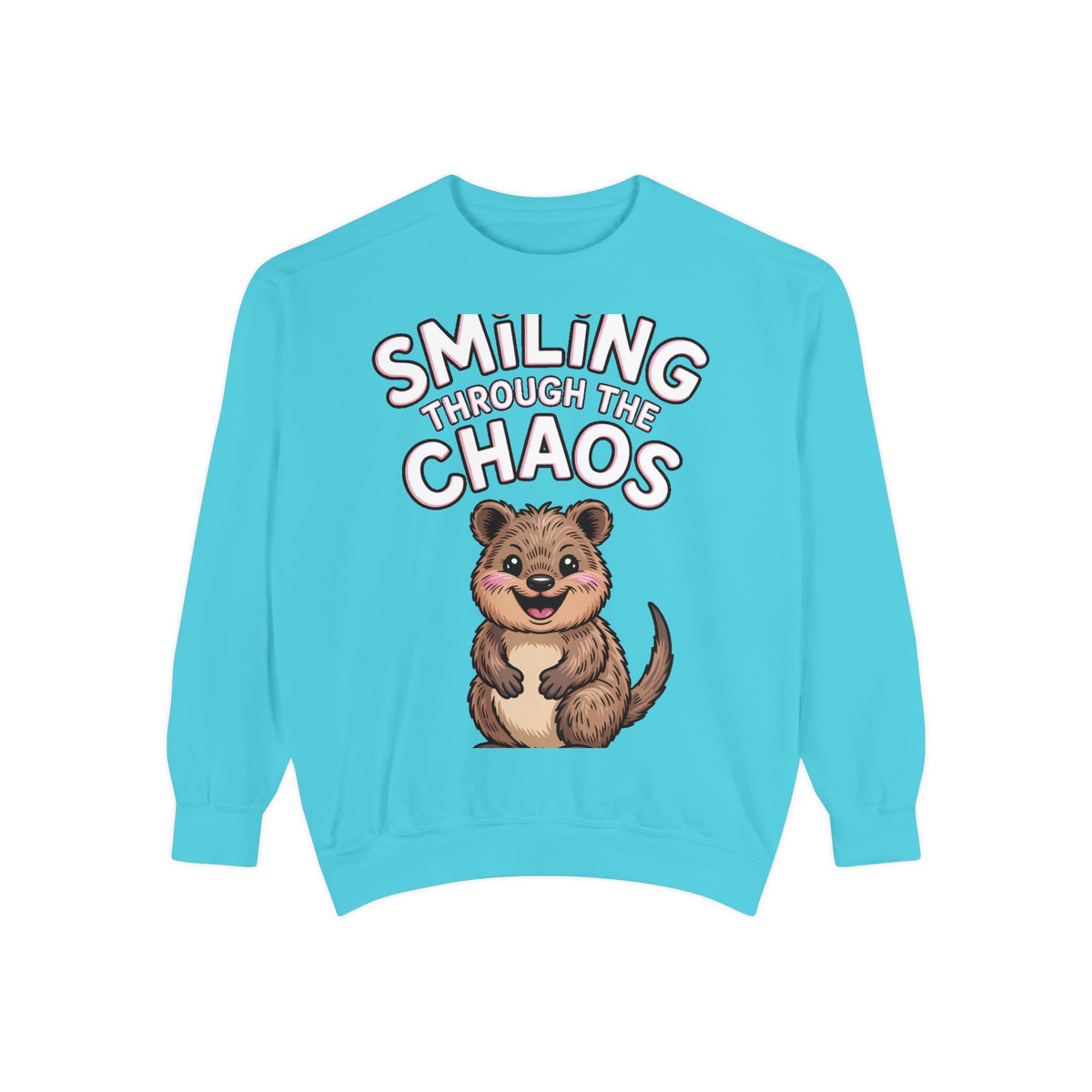 Smiling Through The Chaos Quokka Sweatshirt, Cute Embroidered-Look Crewneck, Funny Quokka Lover Gift, Positive Vibes Pullover