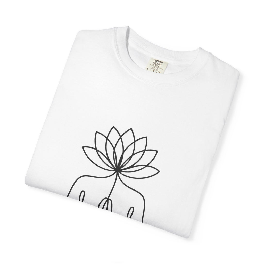 Lotus Flower Line Art Shirt, Minimalist Yoga T-Shirt, Breathe Meditation Tee, Continuous Line Lotus Tattoo Style Gift