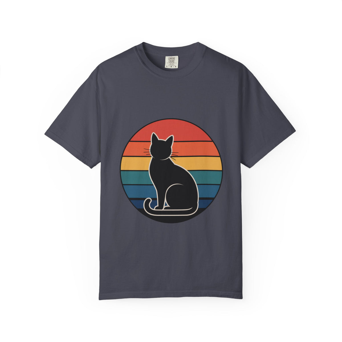 Retro Sunset Cat Badge T-Shirt