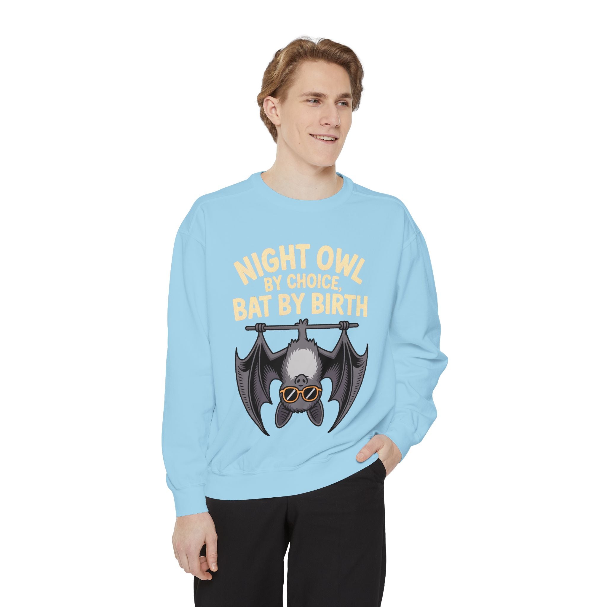 Night Owl By Choice Bat Sweatshirt, Funny Bat Lover Crewneck, Cute Halloween Sweatshirt, Embroidered Patch Style Bat Shirt Gift