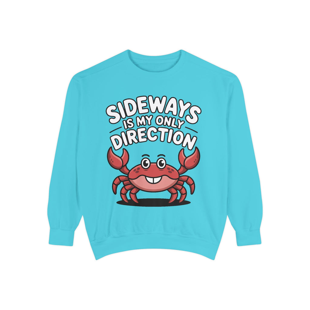 Funny Crab Sweatshirt, Sideways Is My Only Direction Crewneck, Cute Crab Lover Gift, Embroidered Patch Style Beach Sweatshirt
