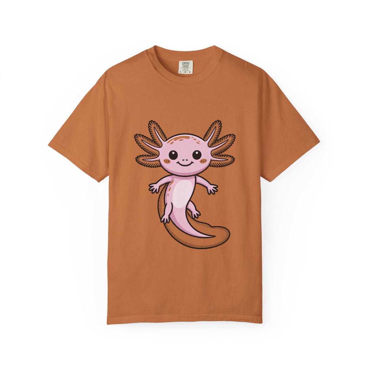 Cute Axolotl Shirt, Smiling Axolotl T-Shirt, Kawaii Axolotl Lover Gift, Garment Dyed Unisex Tee