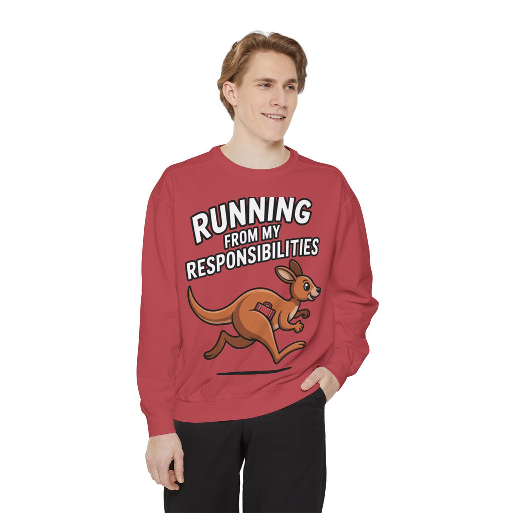Running From My Responsibilities Sweatshirt, Funny Kangaroo Crewneck, Adulting Humor Gift, Cute Cartoon Animal Sweatshirt
