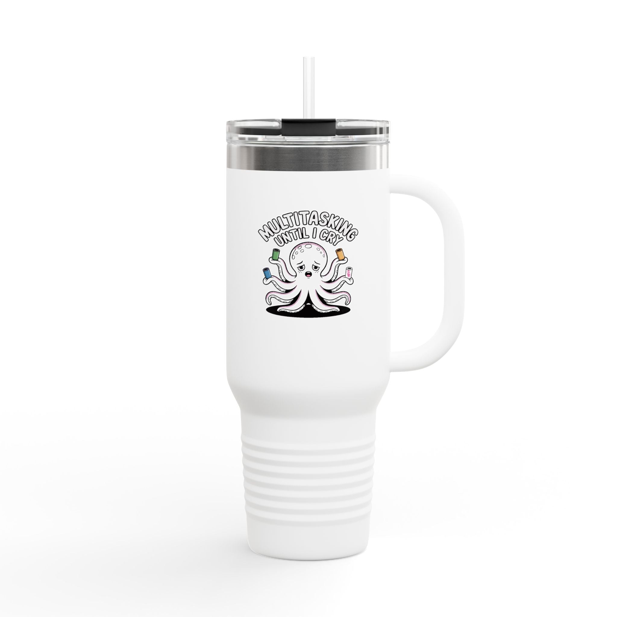 Multitasking Octopus Travel Mug, Funny Stressed Octopus Tumbler, 40oz Insulated Mug With Straw, Busy Mom Gift, Funny Coworker Gift