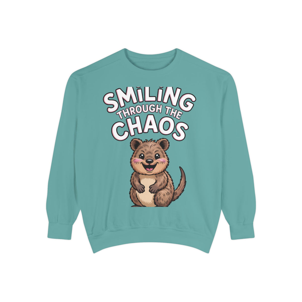 Smiling Through The Chaos Quokka Sweatshirt, Cute Embroidered-Look Crewneck, Funny Quokka Lover Gift, Positive Vibes Pullover