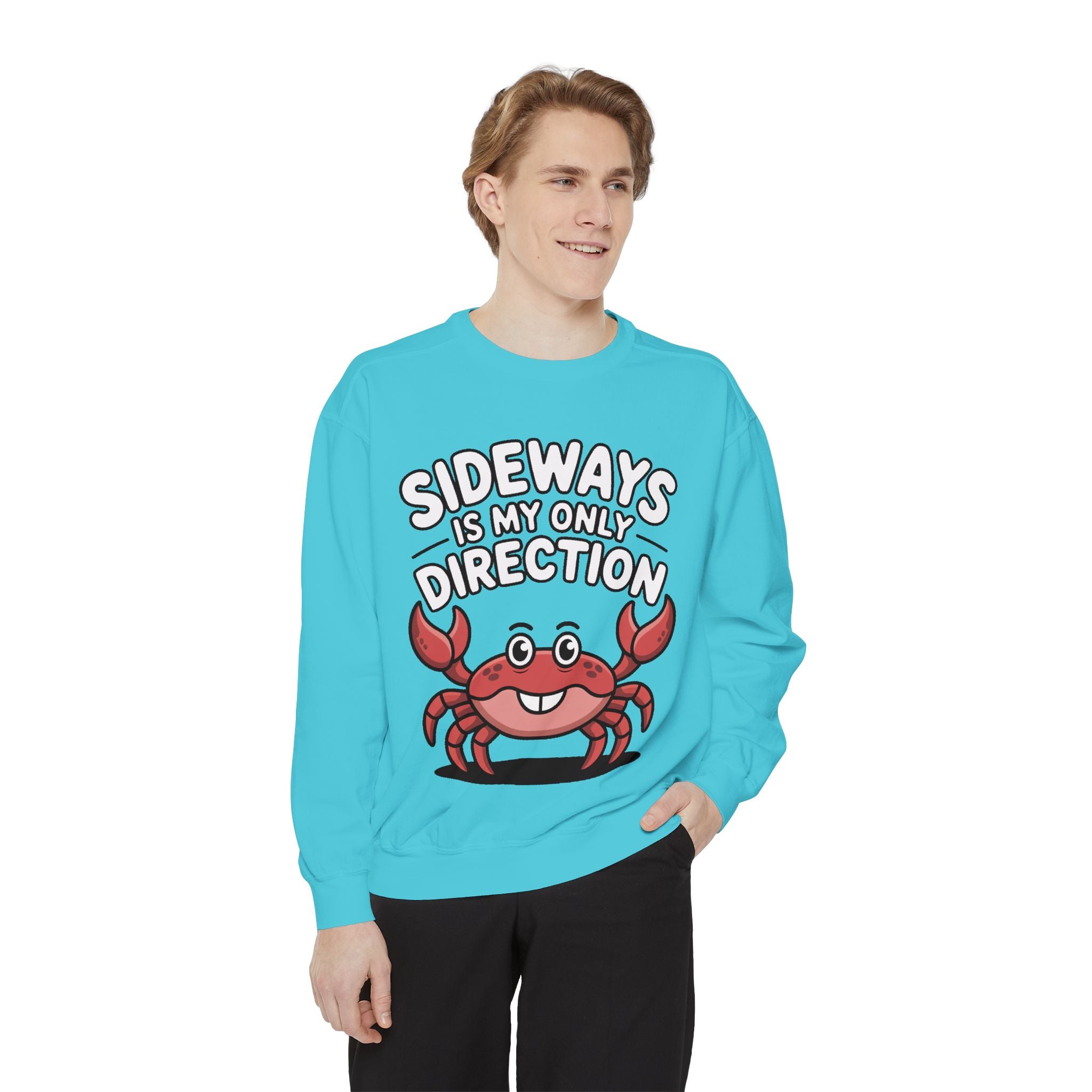 Funny Crab Sweatshirt, Sideways Is My Only Direction Crewneck, Cute Crab Lover Gift, Embroidered Patch Style Beach Sweatshirt