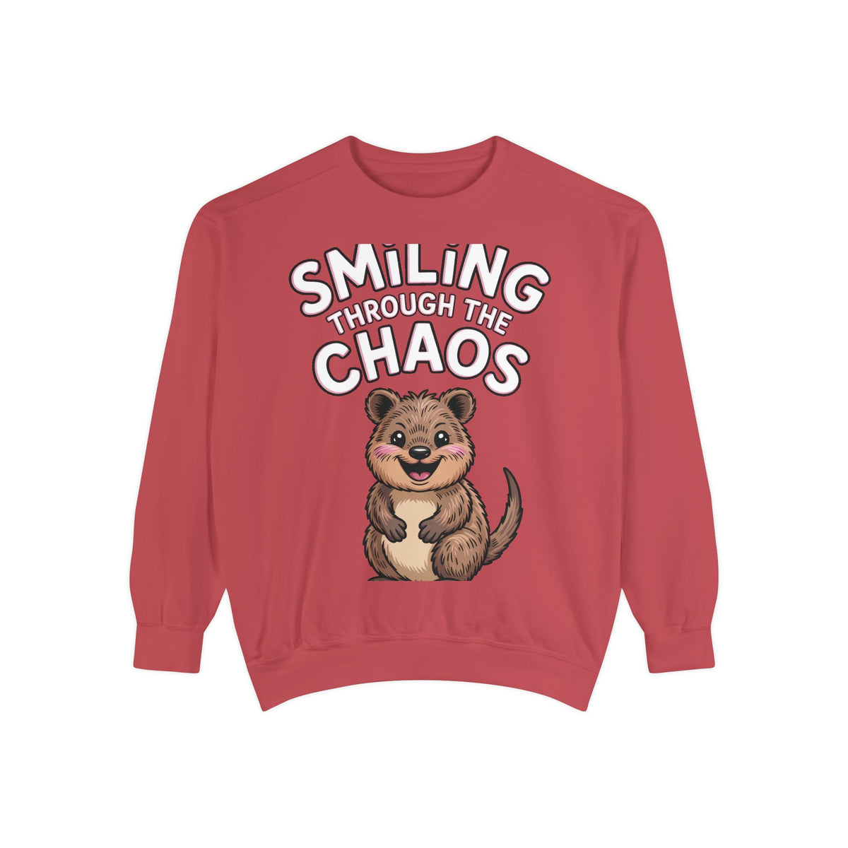 Smiling Through The Chaos Quokka Sweatshirt, Cute Embroidered-Look Crewneck, Funny Quokka Lover Gift, Positive Vibes Pullover