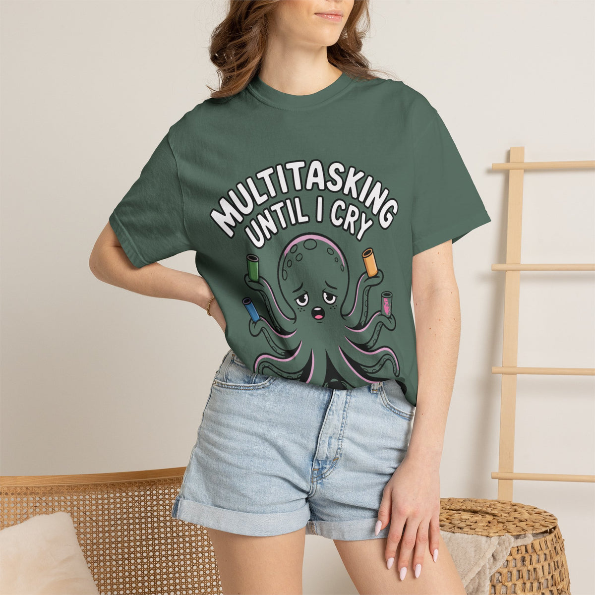 Multitasking Octopus Shirt, Funny Stressed Octopus T-Shirt, Multitasking Until I Cry Tee, Cute Cartoon Octopus Gift