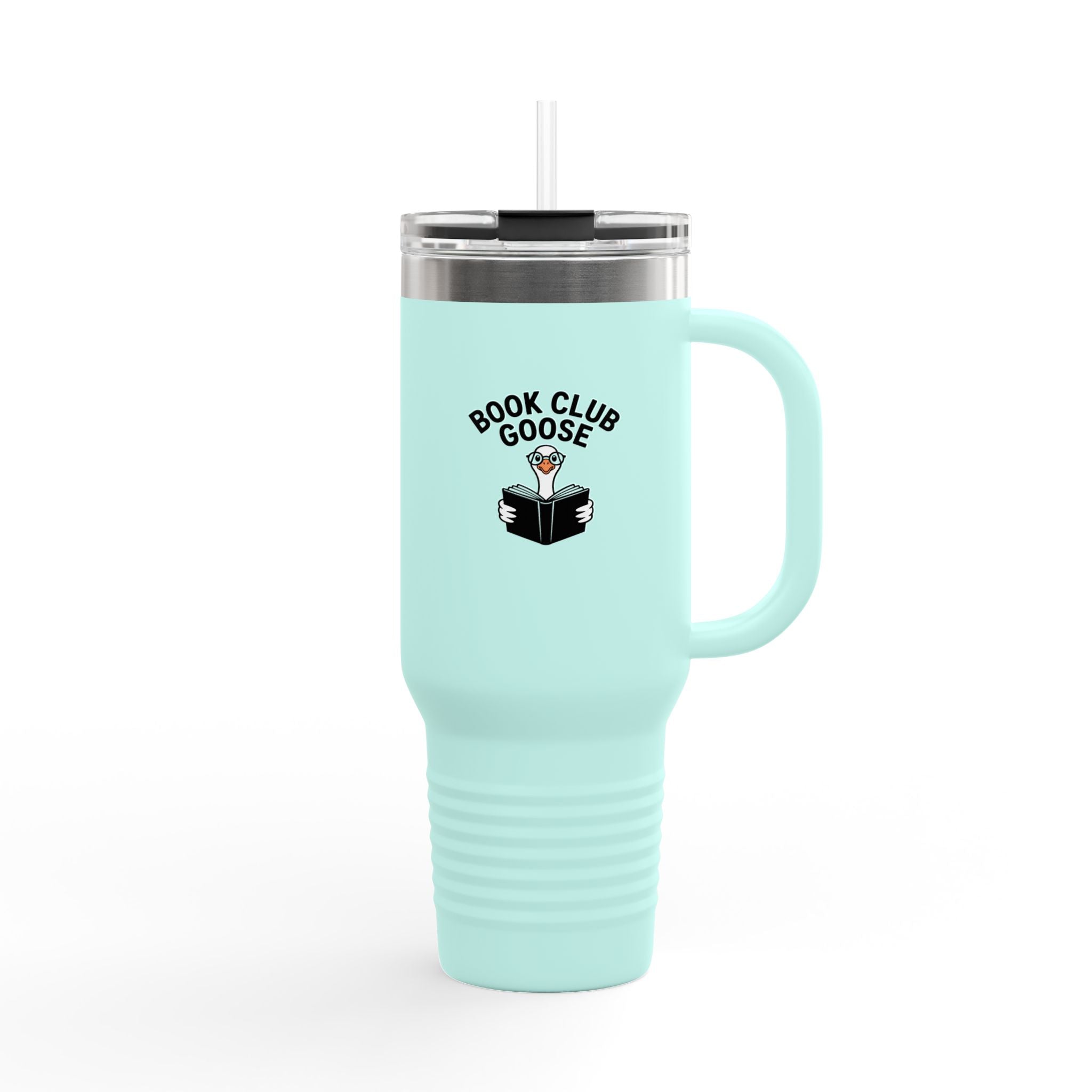Book Club Goose Travel Mug 40oz, Funny Reading Goose Tumbler, Bookworm Gift, Cute Bird Lover Insulated Cup With Handle And Straw