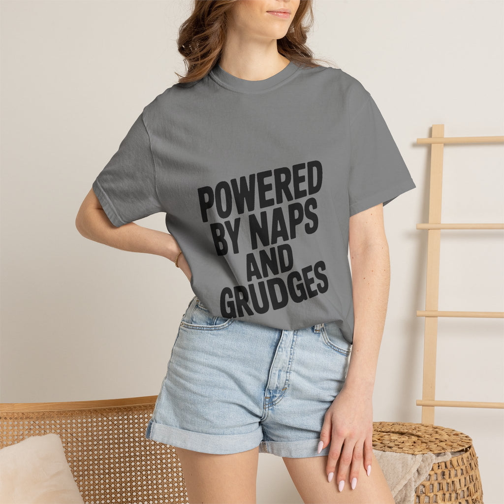 Powered By Naps And Grudges Shirt, Funny Sarcastic T-Shirt, Bold Typography Tee, Introvert Humor Gift