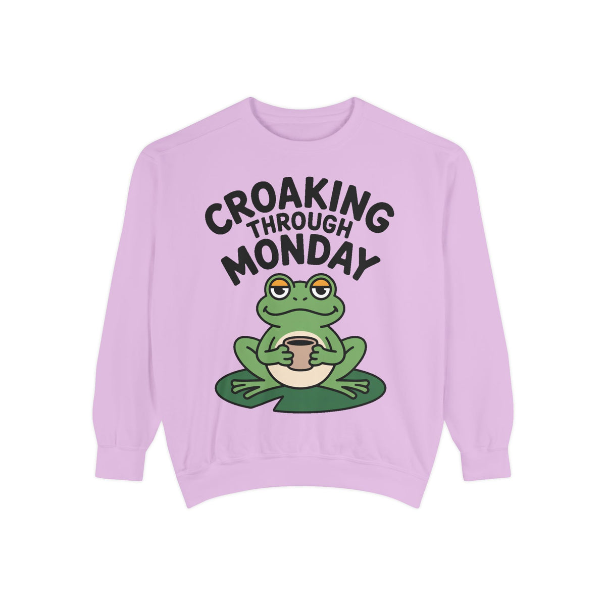 Croaking Through Monday Sweatshirt, Funny Tired Frog Crewneck, Cute Coffee Frog Sweatshirt, Frog Lover Gift