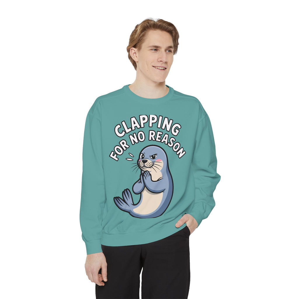 Clapping For No Reason Seal Sweatshirt, Funny Sassy Seal Crewneck, Cute Animal Embroidered Patch Style Sweatshirt, Sarcastic Gift