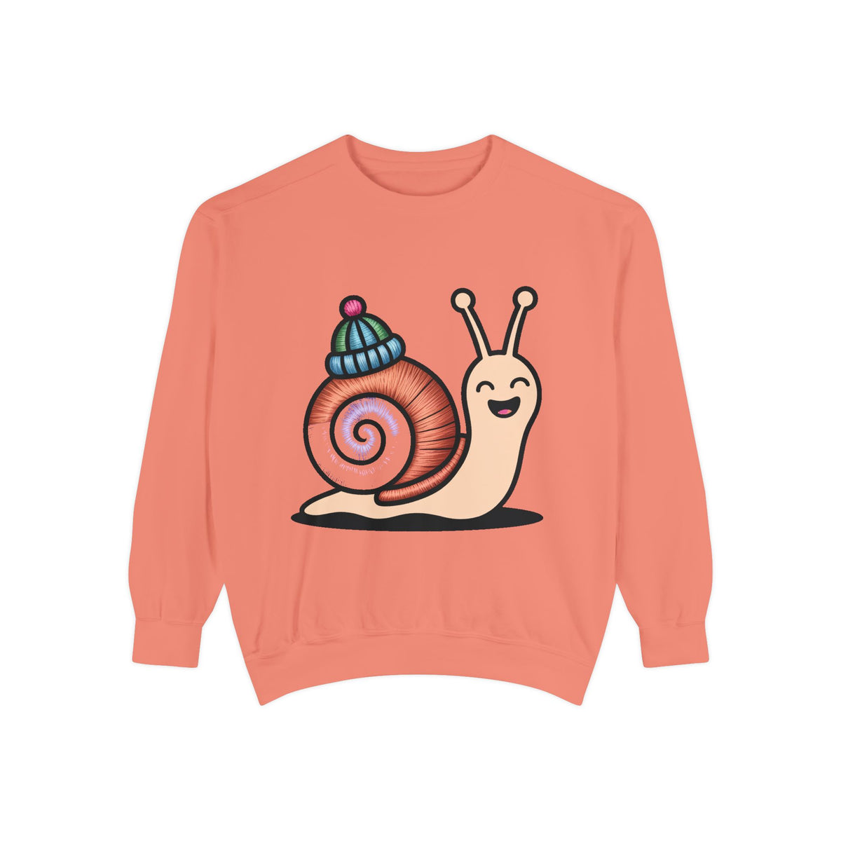 Cute Snail Sweatshirt, Embroidered Patch Style Snail With Tiny Hat Crewneck, Cottagecore Nature Lover Gift, Garment-Dyed Pullover